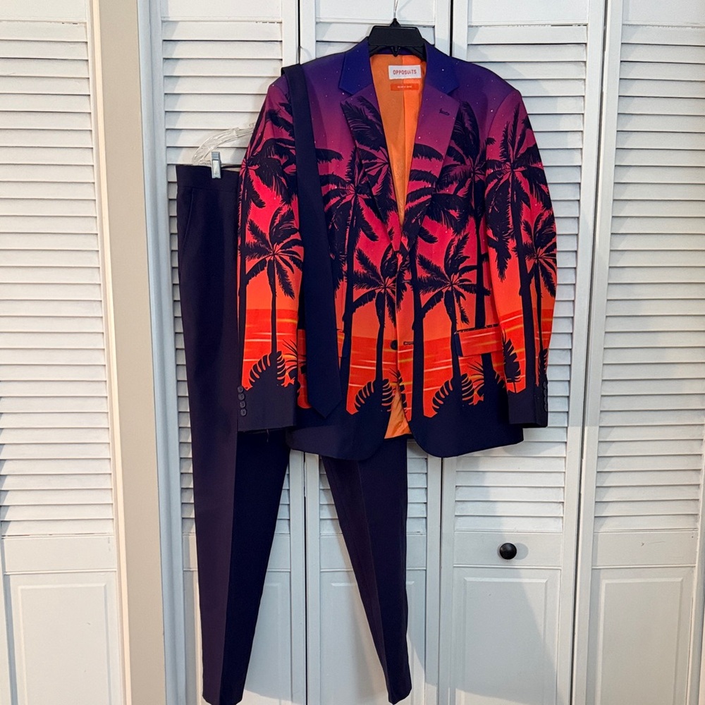 OppoSuits Sunset Palm Tree Suit - Purple and Orange